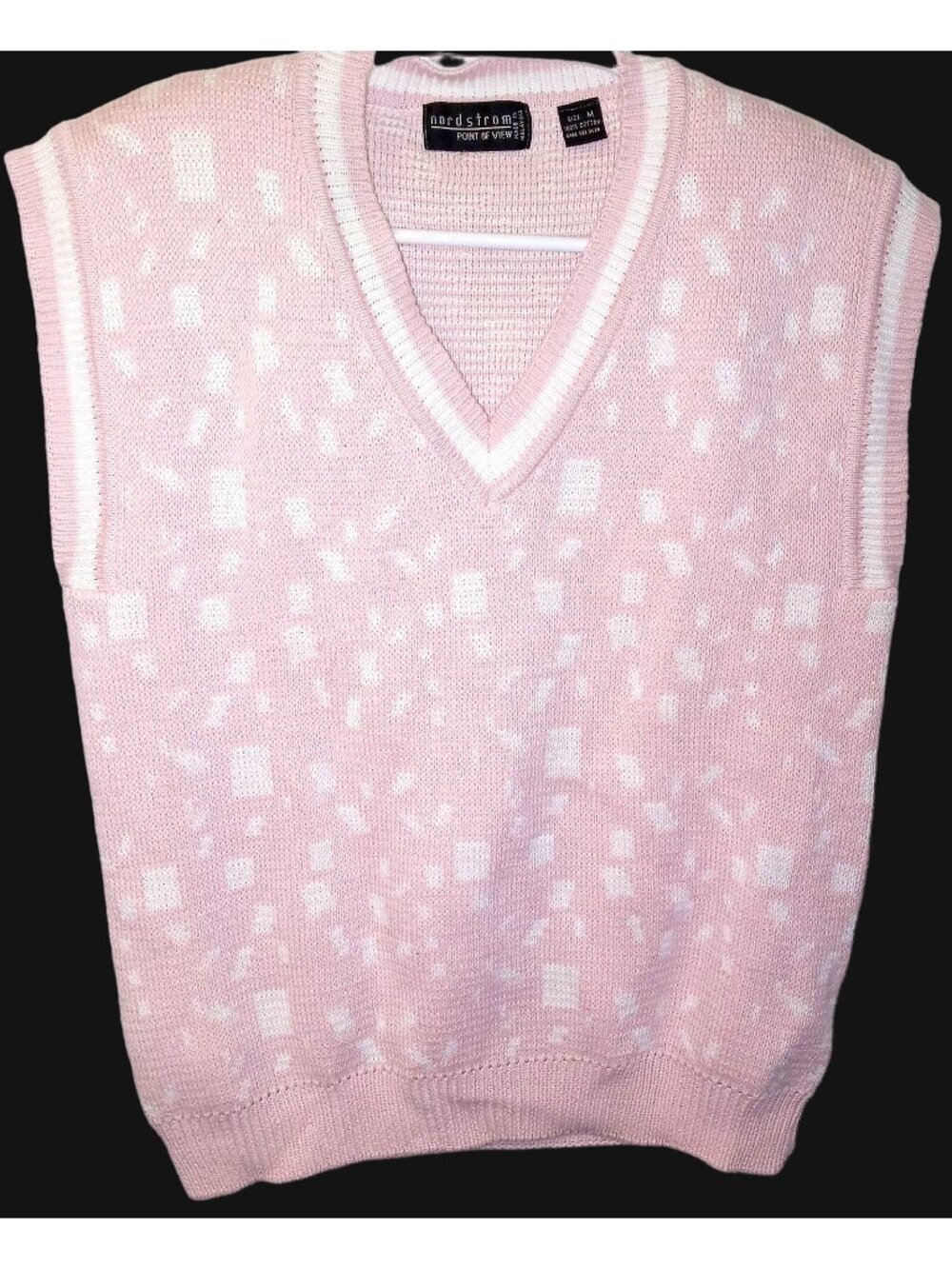 Vintage Nordstrom Pink White Geometric Cotton Sweater Vest M Preppy Academia